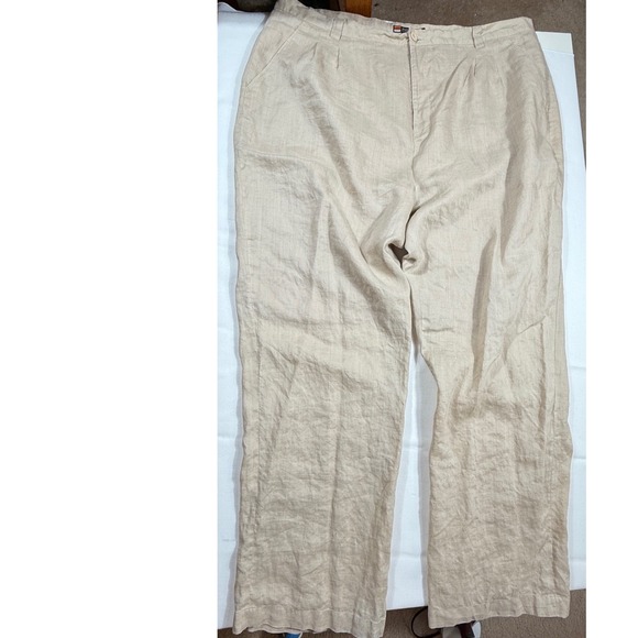 Pierre Garcia Mens Linen Dress Pants Relaxed Fit Pleated Tan W46 L34 - Picture 1 of 6